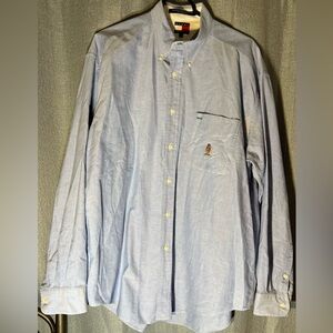 Vintage 90s Tommy Hilfiger Shirt Men's Large Blue Button Down Crest Long Sleeve